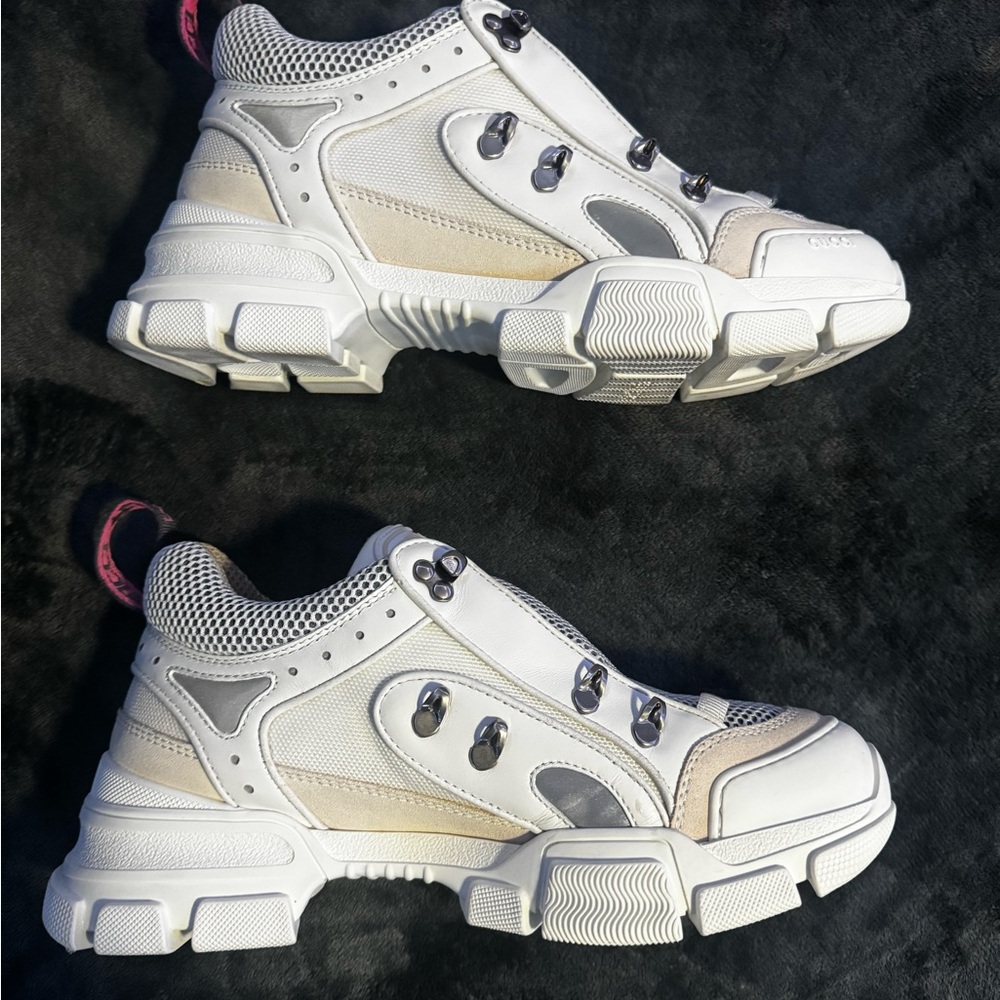 Gucci Men's White and Beige Mesh Sneakers - Picture 4 of 9